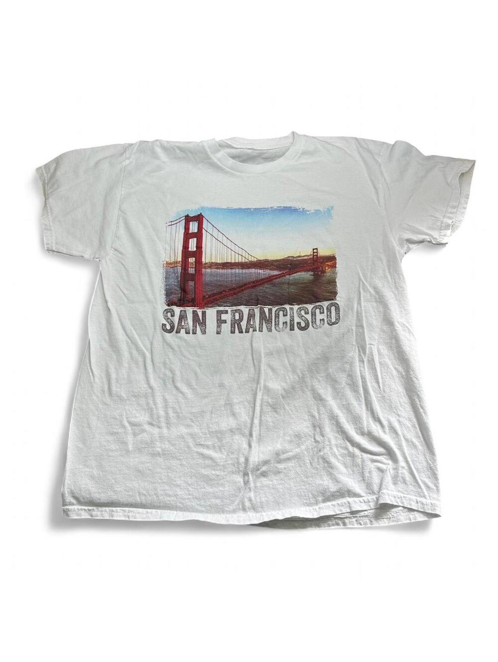 White San Francisco Golden Gate Bridge Graphic T-Shirt - Medium/Large
